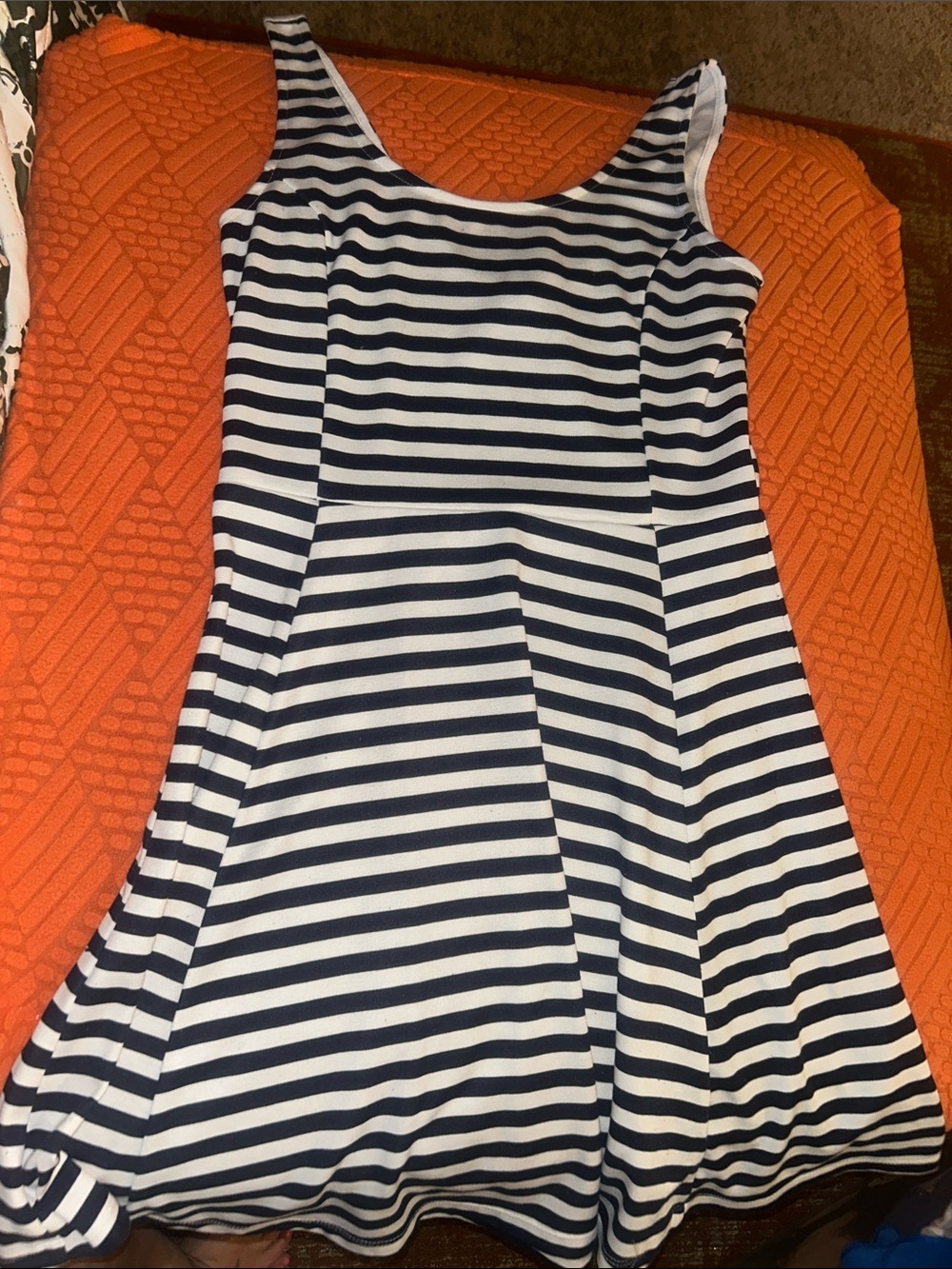 Divided Blue and White Striped Skater Dress